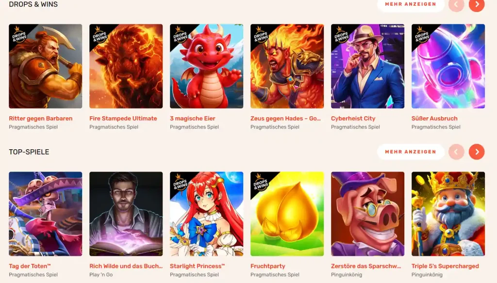 Koi Casino Drops and Wins sowie Top Spiele mit verschiedenen Slot Games
